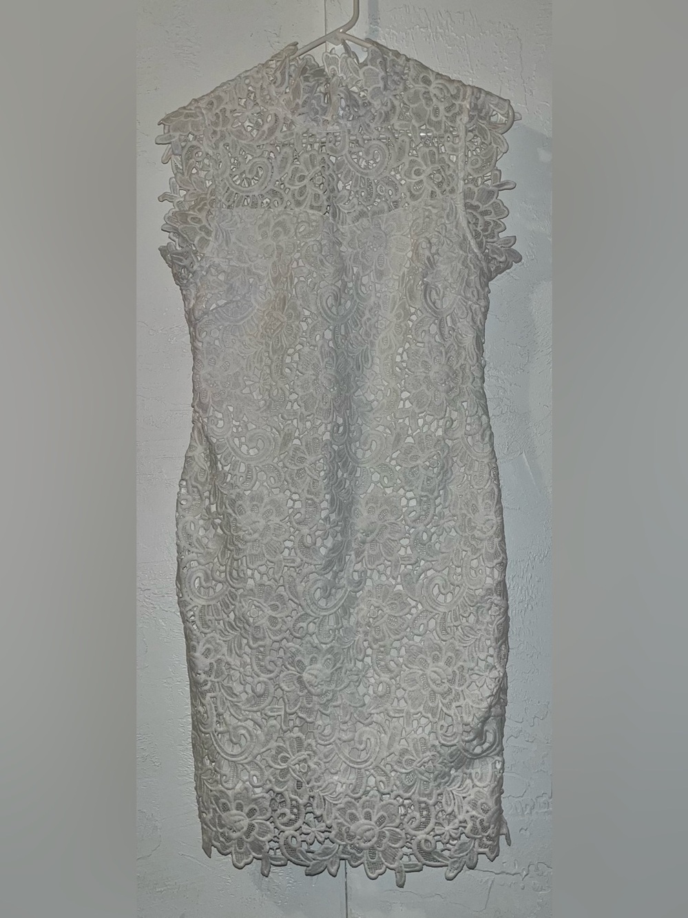 White Lace Floral Crochet Midi Slim-fitting Sheath Dress with High Neckline